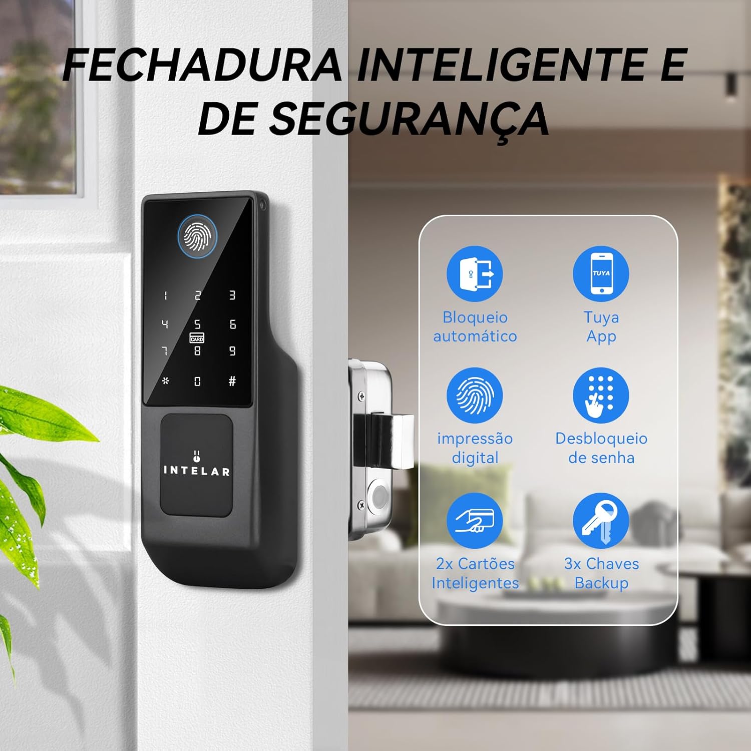 Fechadura Digital Inteligente, Fechadura Eletrônica Tuya APP WIFI Abertura via Biometria