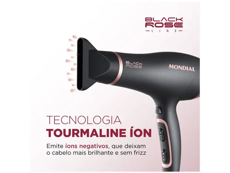Secador de Cabelo Mondial Black Rose SC-37 - Preto Turmalina 2000W 2 Velocidades