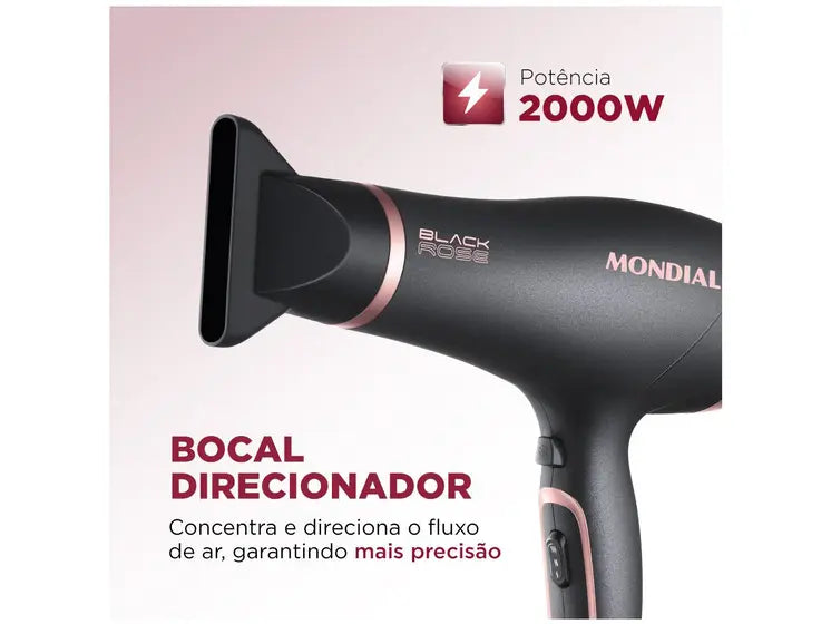 Secador de Cabelo Mondial Black Rose SC-37 - Preto Turmalina 2000W 2 Velocidades